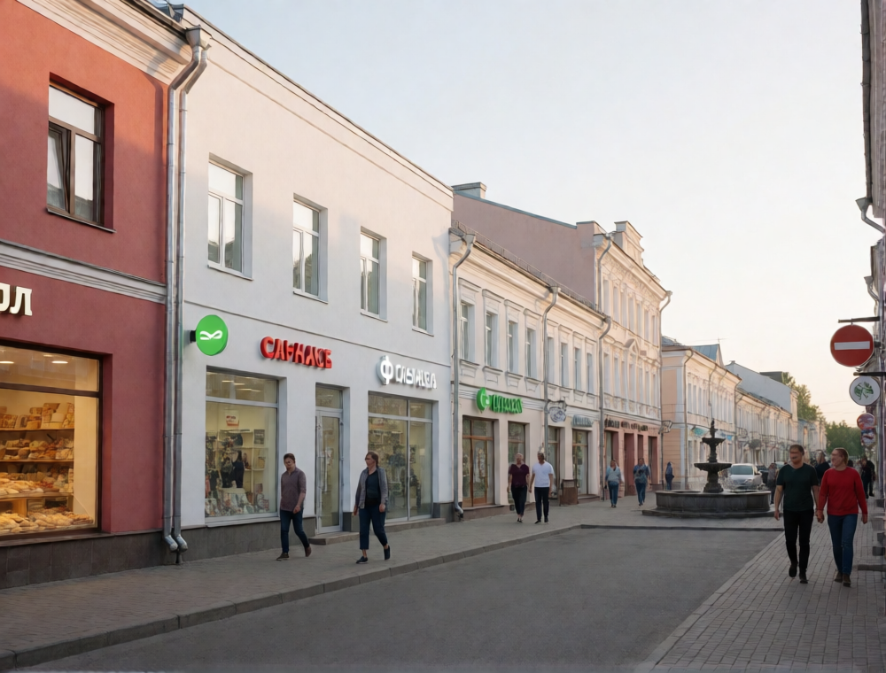 Город Истра: центральная улица, магазины и кафе в пятнадцати минутах от посёлка