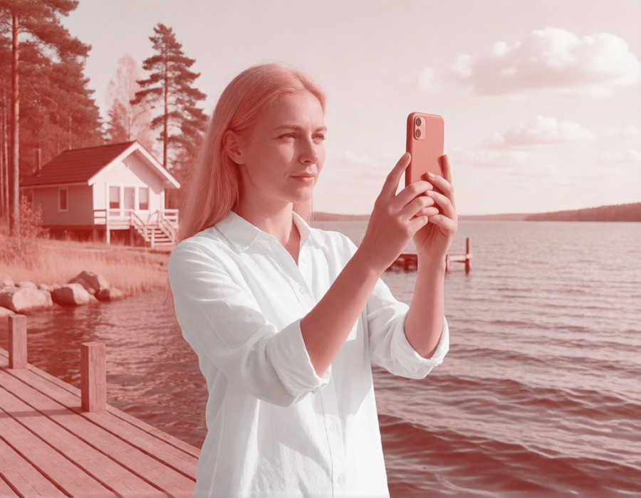 Гостья фотографирует берег Истринского водохранилища со смартфона — фотоотчёт к отзыву
